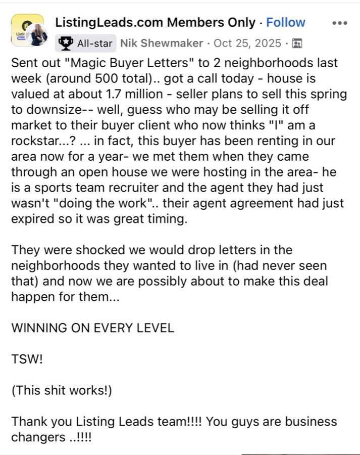 Listing Leads member success story