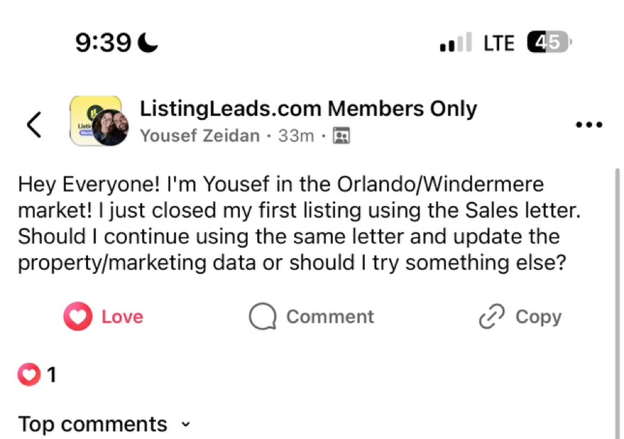 Listing Leads member success story