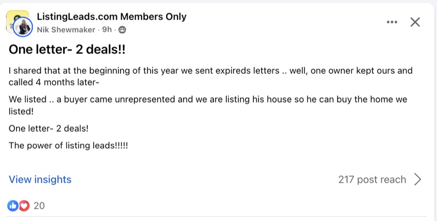 Listing Leads member success story