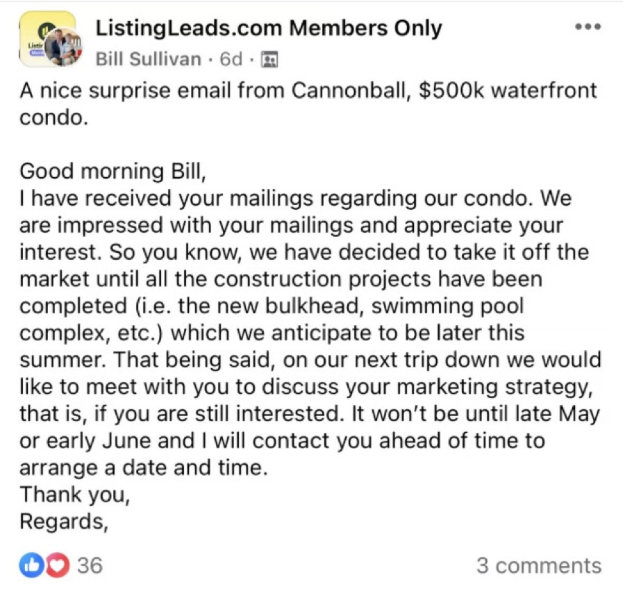 Listing Leads member success story