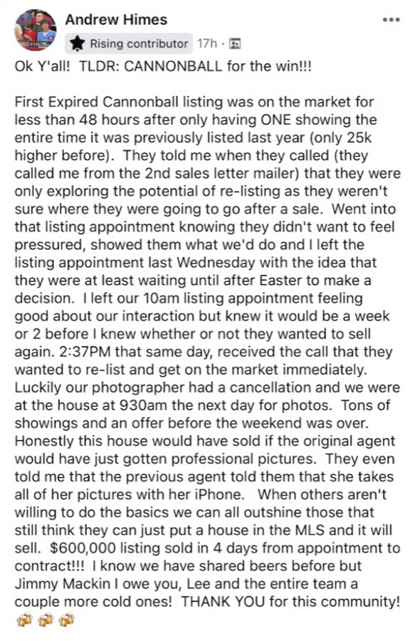 Listing Leads member success story